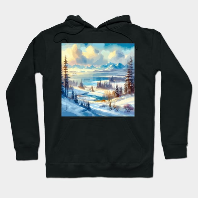 Winter River Winter Landscape Hoodie by Siha Arts